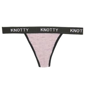 Knotty Knickers Cotton Knotty Banded Thong in Grey, Size XXL